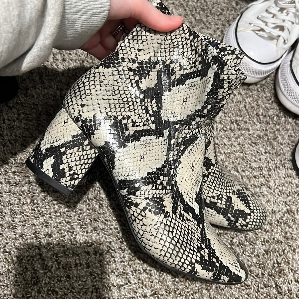 snake skin zip up booties